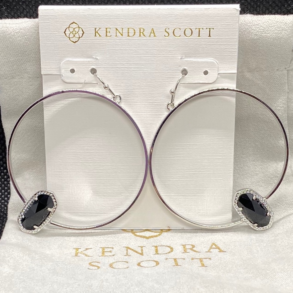 Kendra Scott Silver Hoop Earrings with Black Stones